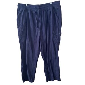 Woman Within Cargo Pants Size 22W Navy Blue Roll Tab Capri Plus Elastic Waist